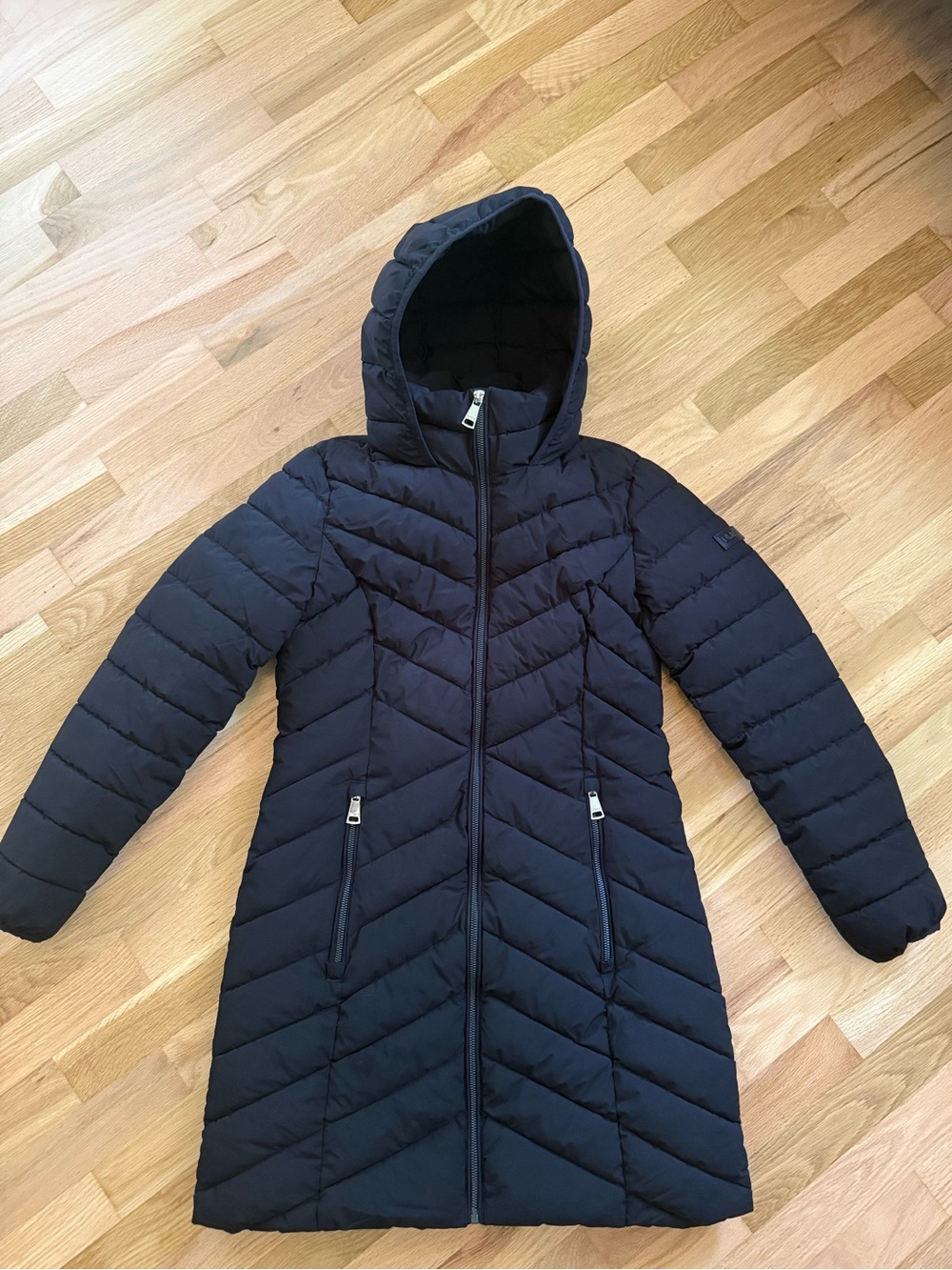 Women’s DKNY Black Hooded Puffer Coat - Size XS